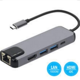 FAST ASIA Adapter-konvertor TIP-C na HDMI + 2xUSB 3.0 + TIP C + RJ45