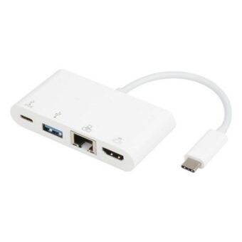 E-GREEN Adapter USB 3.1 tip C (M) - HDMI + USB3.0 + RJ45 + tip C (F) beli