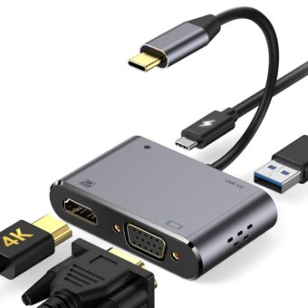 E-GREEN Adapter USB 3.1 Tip C (M) - HDMI+VGA+ 3.0 USB + tip C