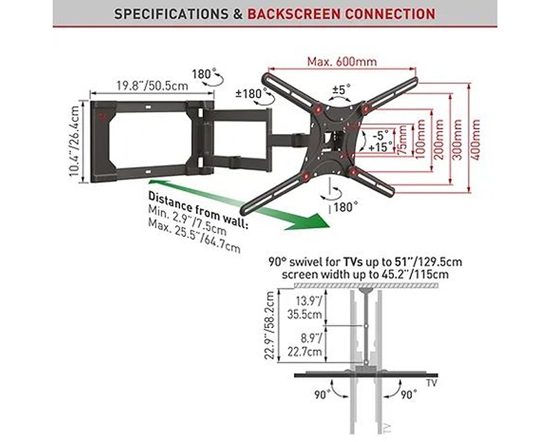 BARKAN 4400.B LCD TV zglobni zidni nosač do 86 inča za ravne i zakrivljene televizore - Slika 2