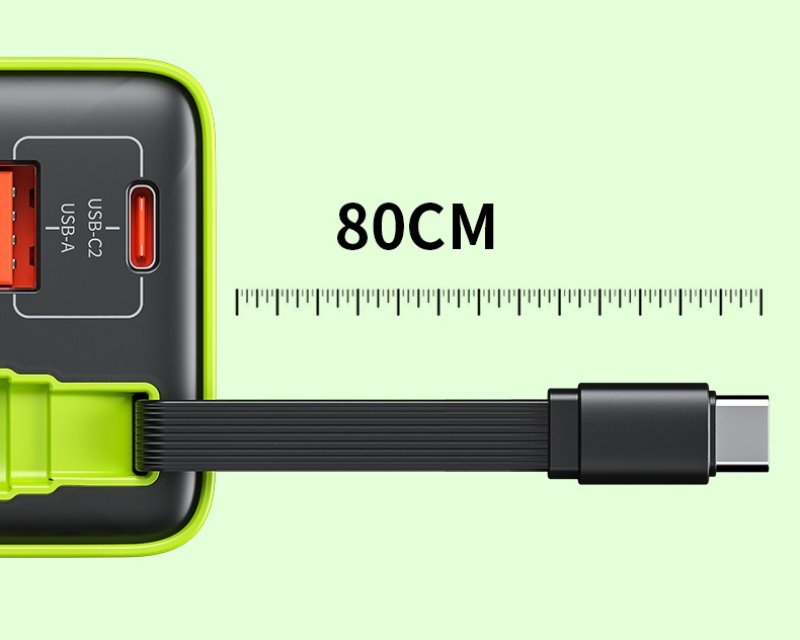 WEKOME WP-U39 Superbrzi Strujni GaN punjač, 2-porta USB (3.0 i 3.1 tip C) 65W sa displlejom i USB 3.1 tip C kablom 0.8m, žuti - Slika 3