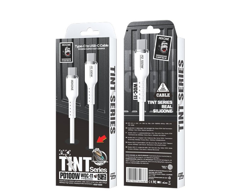 WEKOME WDC-11 Kabl 3.1 USB tip C M/M 1.2m, za Super brzo punjenje 100W/480Mbps, Silicon Soft, beli - Slika 10