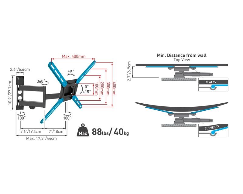 BARKAN 3400W.W LCD TV zglobni zidni nosač do 65 inča za ravne i zakrivljene televizore - Slika 14