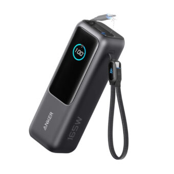 ANKER 25000mAh, 165W, sa ugrađenim USB-C kablom na izvlačenje, Power Bank crni
