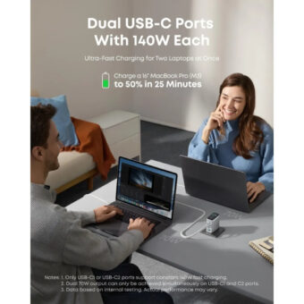 ANKER 140W GaN zidni brzi punjač, 4-porta (3x USB-C i 1x USB-A) sa USB-C M/M pletenim kablom, srebrni