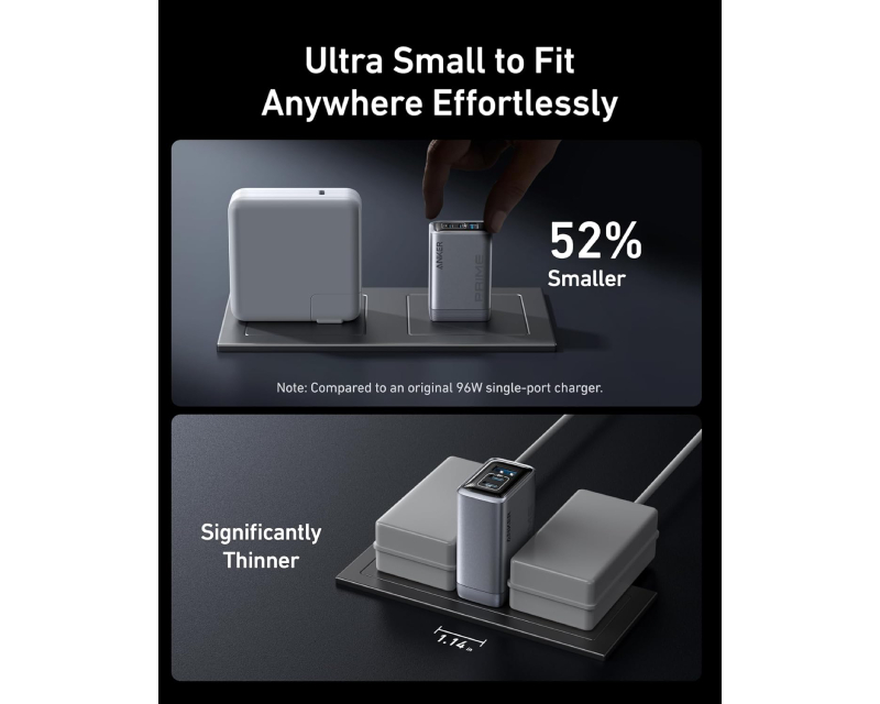 ANKER Prime 100W GaN zidni brzi punjač, 3-porta (2x USB-C i 1x USB-A) srebrni - Slika 2