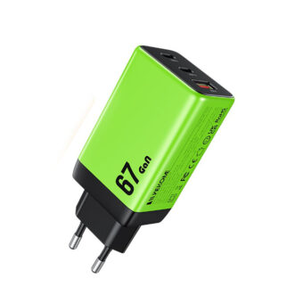 WEKOME WP-U157 Super brzi Strujni GaN punjač, 3-porta USB (3.0 i 2 x 3.1 Tip C) 67W, zeleni