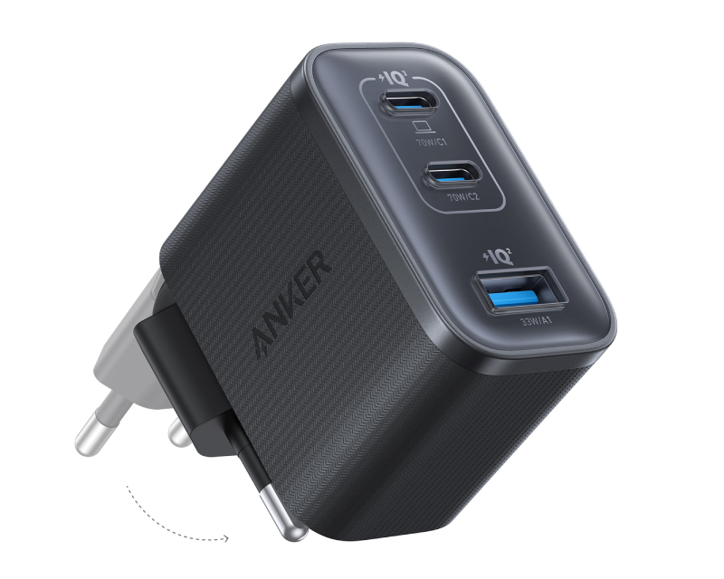 ANKER Prime 70W GaN zidni brzi punjač, 3-porta (2x USB-C i 1x USB-A) crni - Slika 3