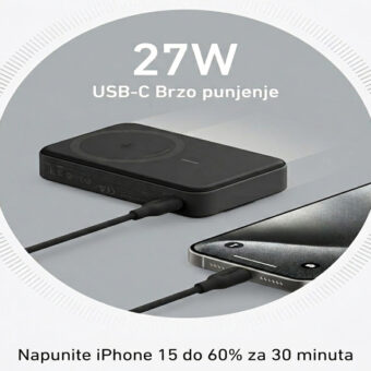 ANKER MagGo 10000mAh, 27W, bežični power bank, crni