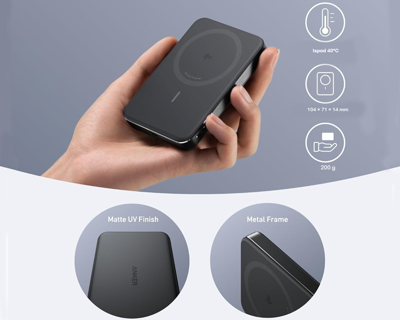 ANKER MagGo 10000mAh, 15W, magnetno bežični power bank, crni - Slika 2