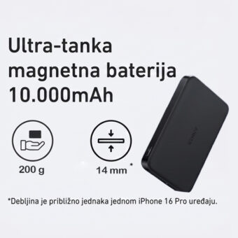 ANKER MagGo 10000mAh, 15W, magnetno bežični power bank, crni