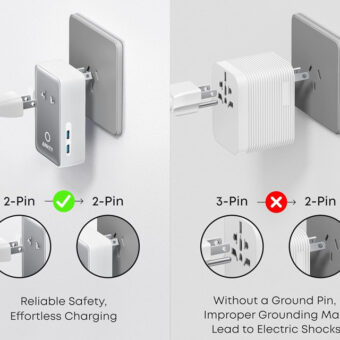 ANKER Nano 20W putni zidni punjač 5-portova (2x USB-A, 2x USB-C, utičnica EU na US, UK, AU i EU), beli
