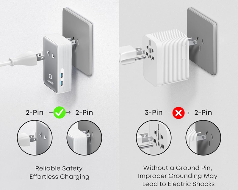 ANKER Nano 20W putni zidni punjač 5-portova (2x USB-A, 2x USB-C, utičnica EU na US, UK, AU i EU), beli