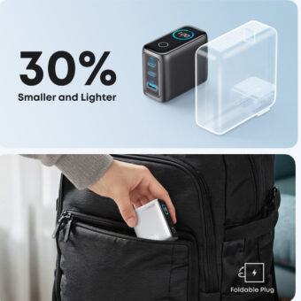 ANKER 100W GaN zidni brzi punjač, 3-porta (2x USB-C i 1x USB-A) sa USB-C M/M pletenim kablom, tamno sivi