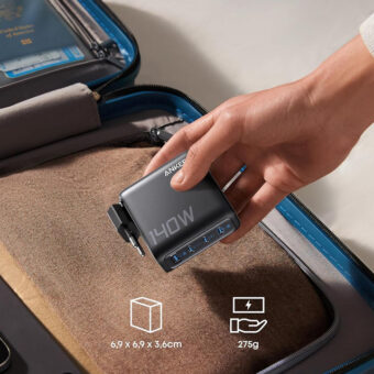 ANKER 140W zidni punjač 4-porta (3x USB-C, 1x USB-A) sa USB-C M/M pletenim kablom, tamno sivi