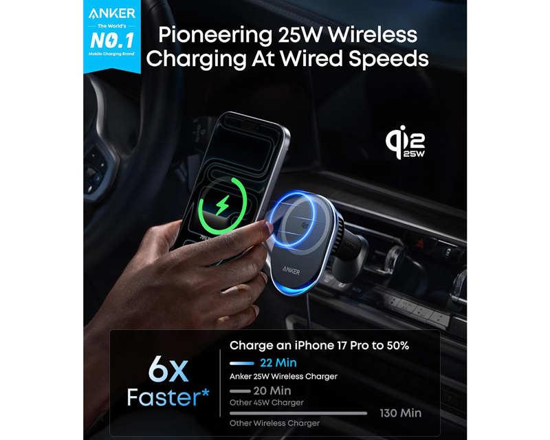 ANKER Prime 25W MagGo bežični + auto punjač sa USB-C M/M kablom, crni