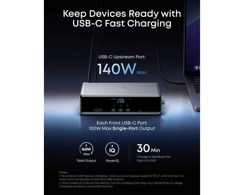ANKER Prime Docking Stanica 140W, 14u1, Display Link, siva - Slika 3
