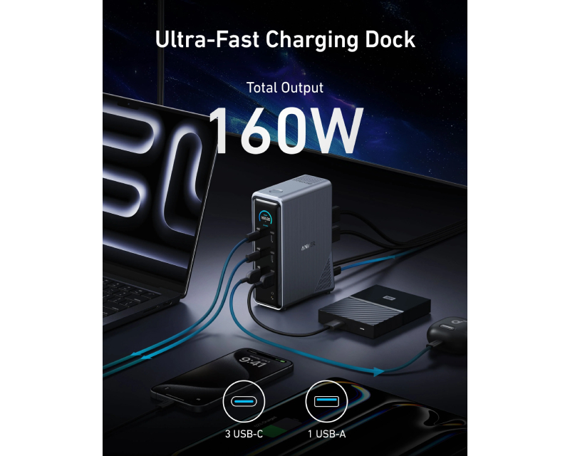 ANKER Prime Docking Stanica 160W, 14u1, Dual Display, siva - Slika 2