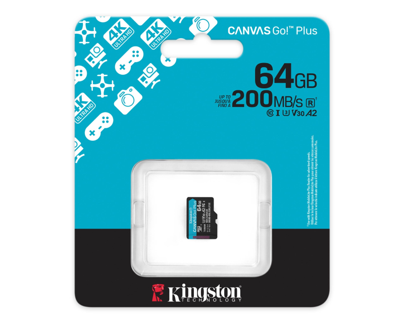 KINGSTON Memorijska kartica U3 V30 microSDXC 64GB Canvas Go Plus 200MB/s A2 SDCG4/64GBSP - Slika 2